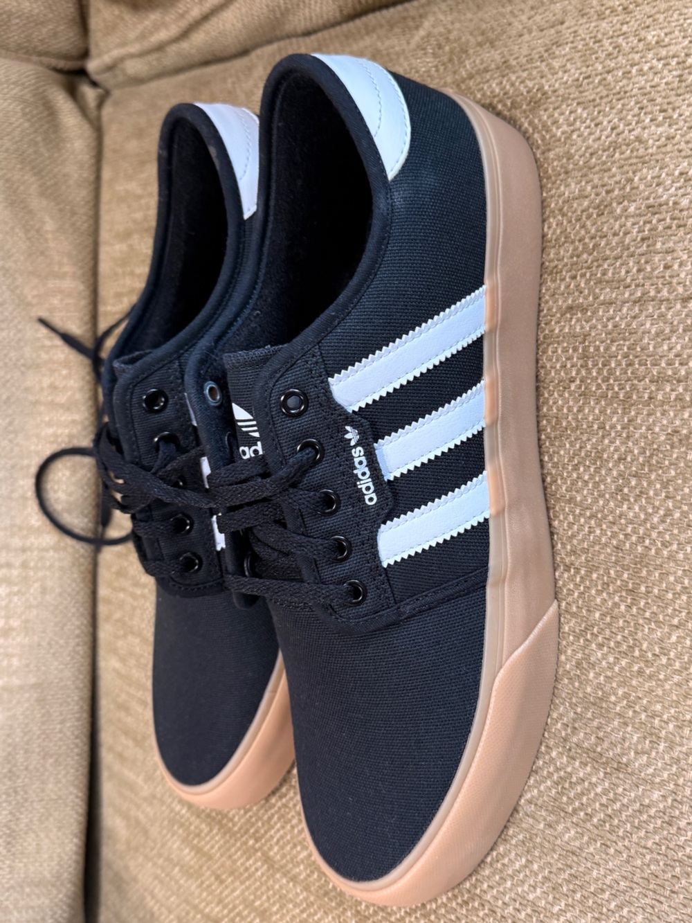 NWT adidas Men’s Black & White Sneakers with Gum Sole - Picture 2 of 7